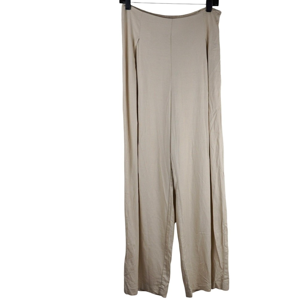 Jason Wu Pants Women 4 Tan Linen Blend Wide Leg Side Zip Trousers Quiet Luxury
